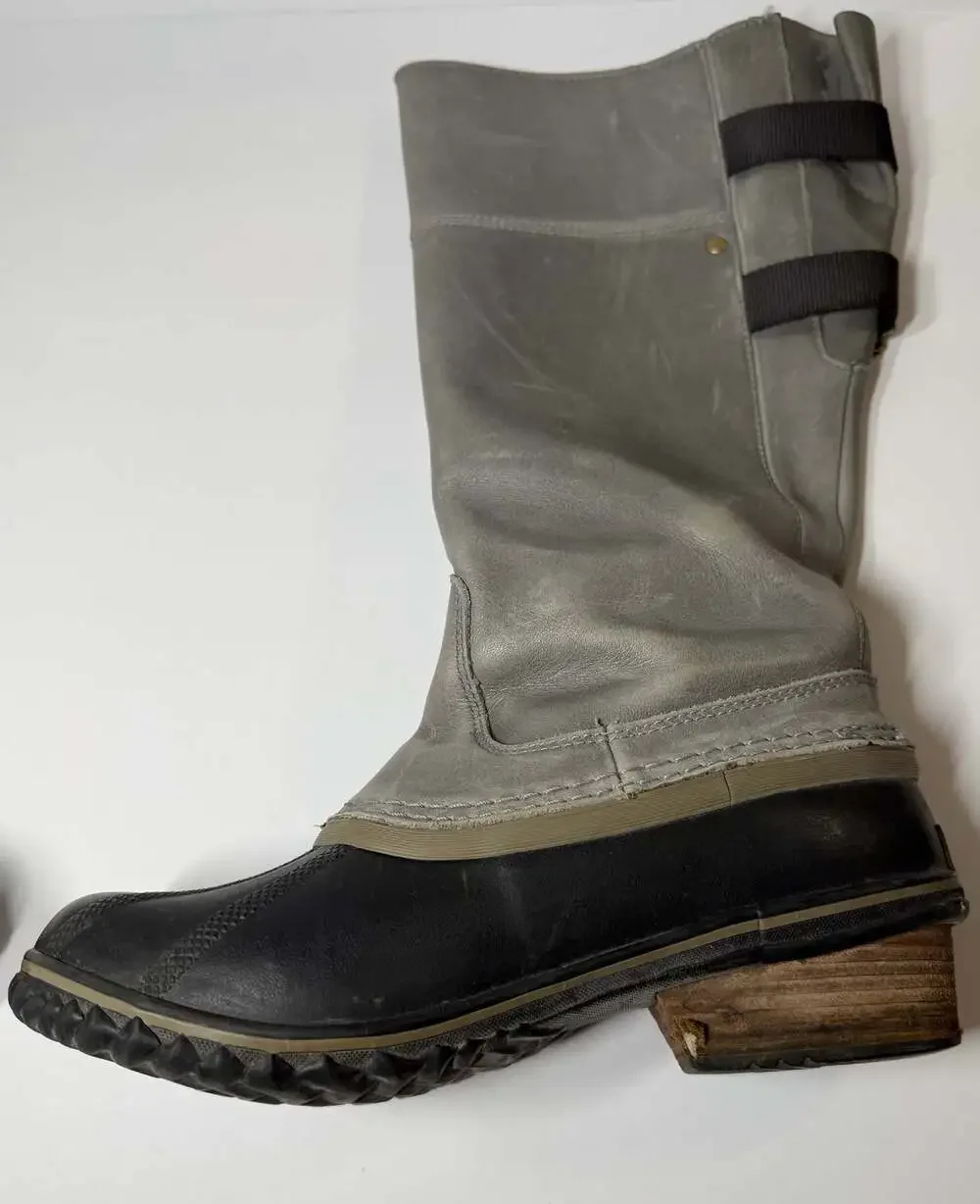 Sorel Slimpack Tall II Riding Waterproof Leather Winter Duck Boots Gray Black